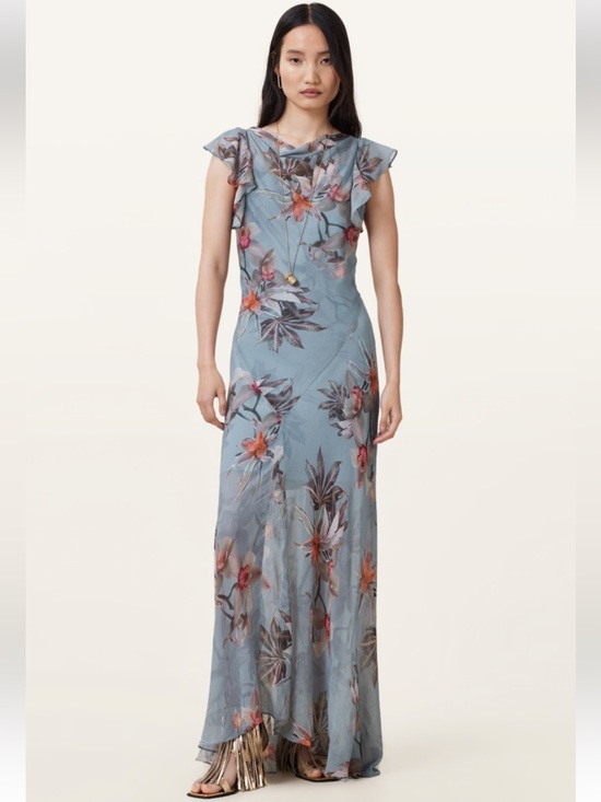 All Saints Dresses & Skirts - All Saints Dusty Blue Floral Cowl Maxi Dress